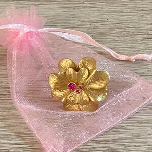 Lia Sophia Azalea Ring Size 7 Gold Flower Pink Crystals Statement
